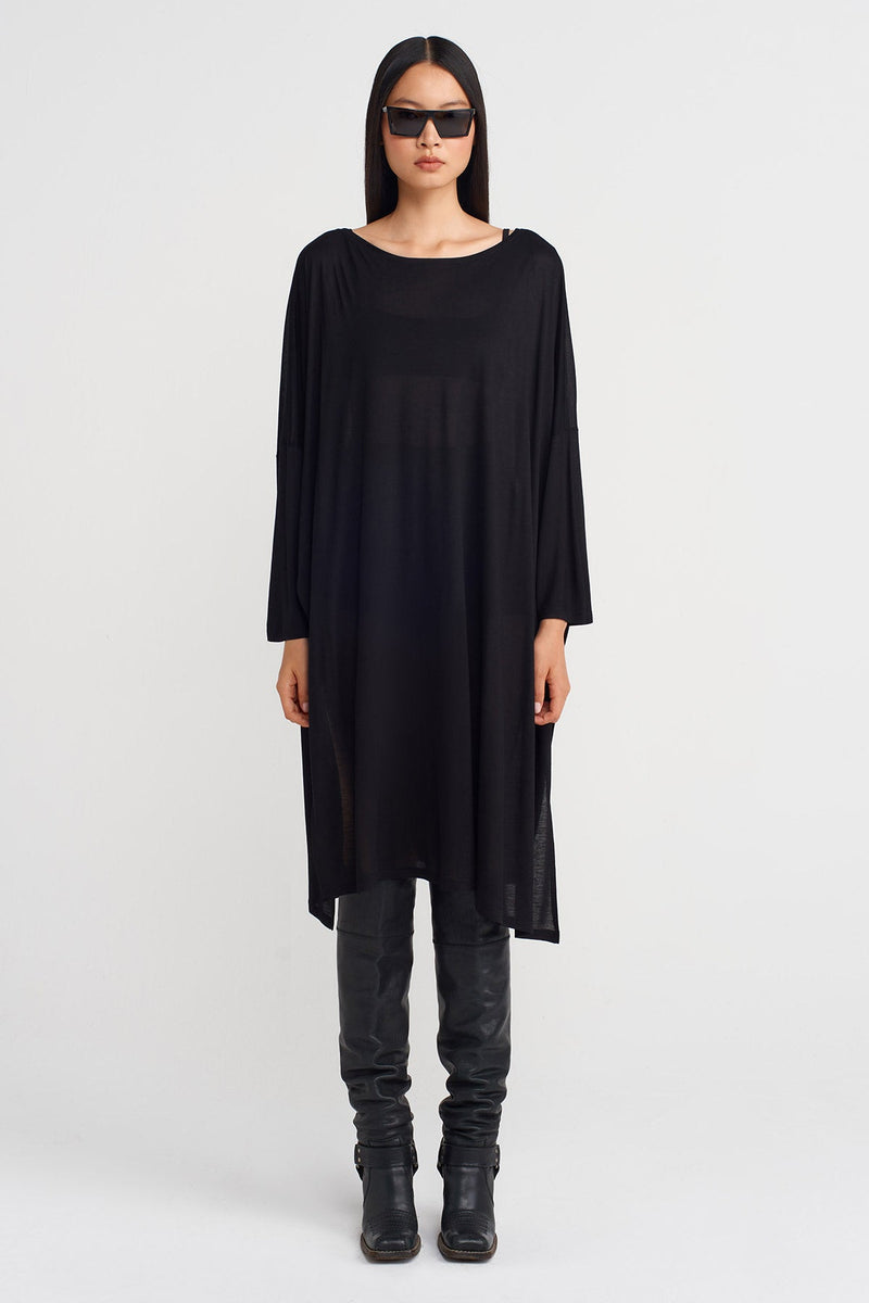NU Oversize Bamboo Blouse With Deep Side Slits Black