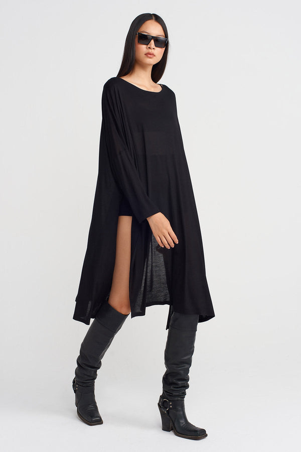 NU Oversize Bamboo Blouse With Deep Side Slits Black