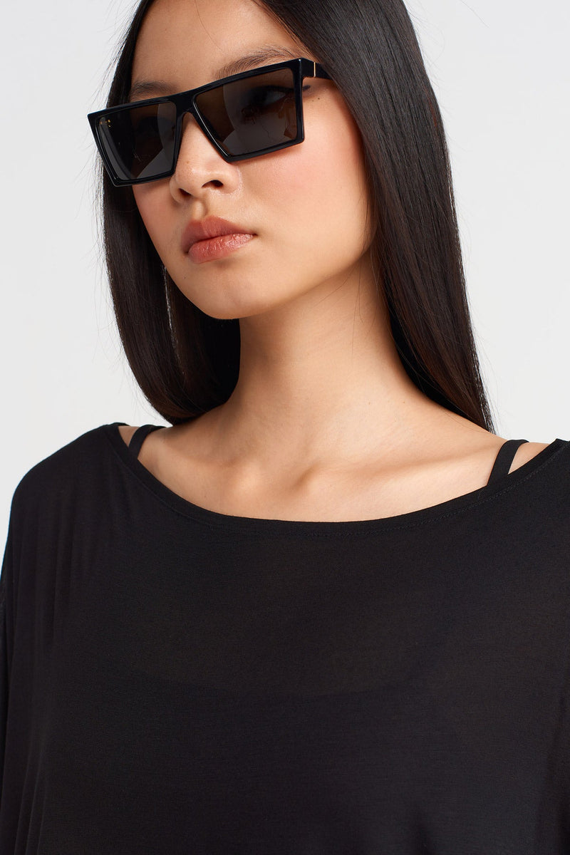 NU Oversize Bamboo Blouse With Deep Side Slits Black