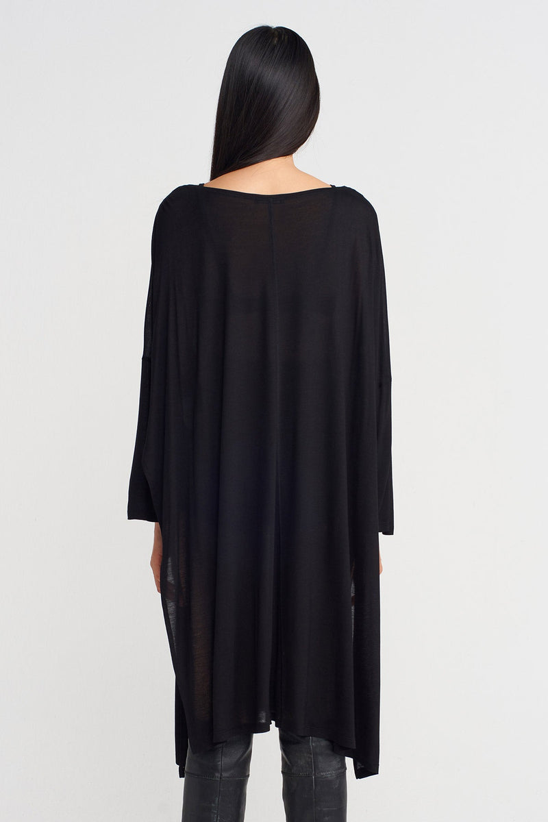 NU Oversize Bamboo Blouse With Deep Side Slits Black