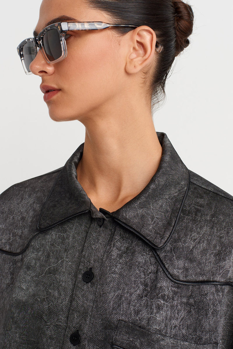 Nu Washed Effect Oversized Shirt Off White/Black