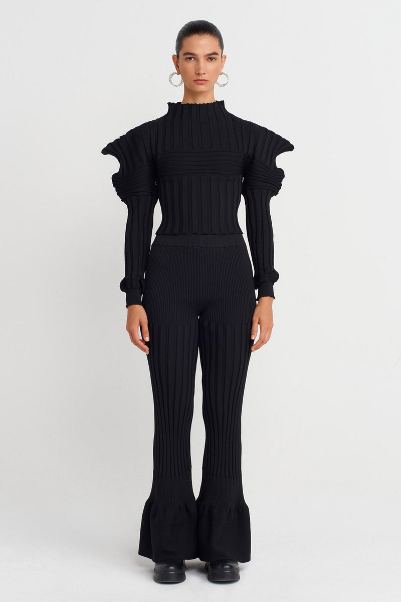 Nu Knitted Shoulder Detailed Blouse Black