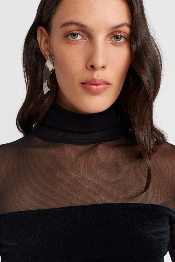 Nu Velvet Mesh Front Bodysuit Black