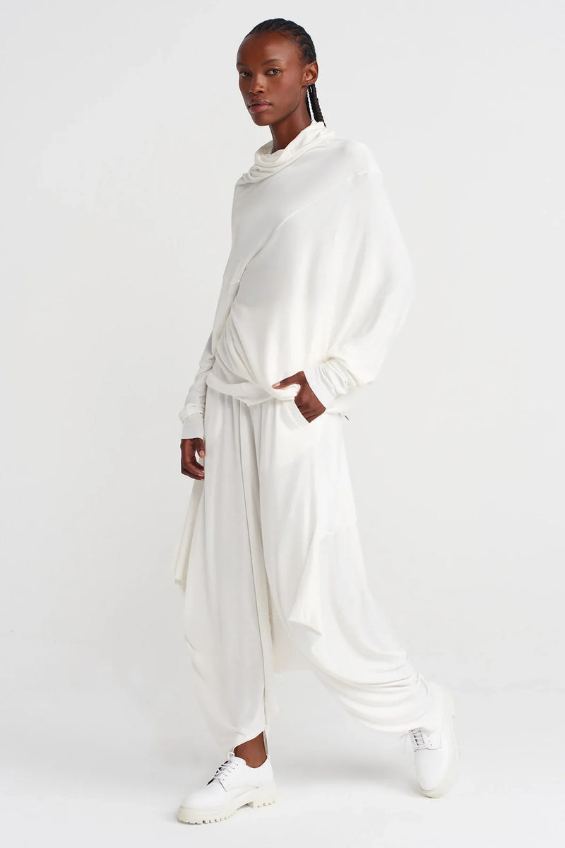 NU Asymmetrical, Low-Sleeve Blouse Off White