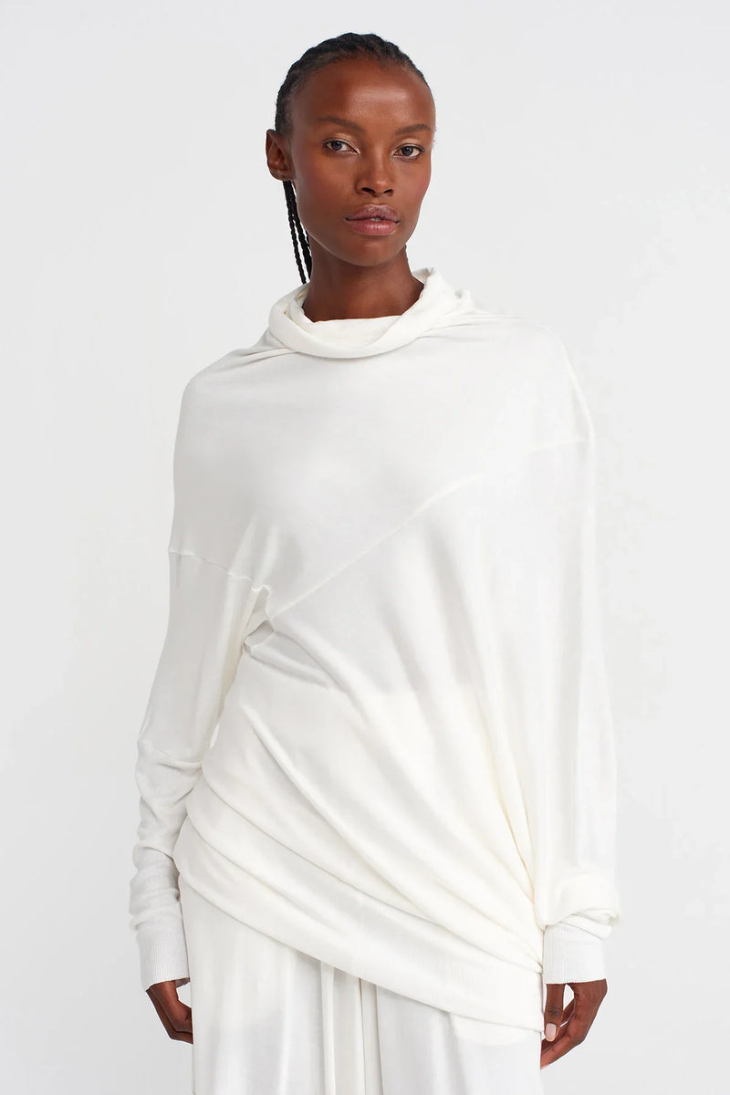 NU Asymmetrical, Low-Sleeve Blouse Off White