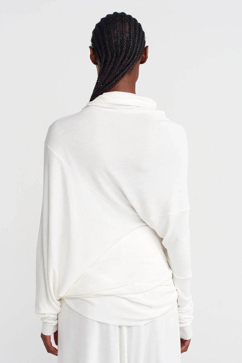 NU Asymmetrical, Low-Sleeve Blouse Off White