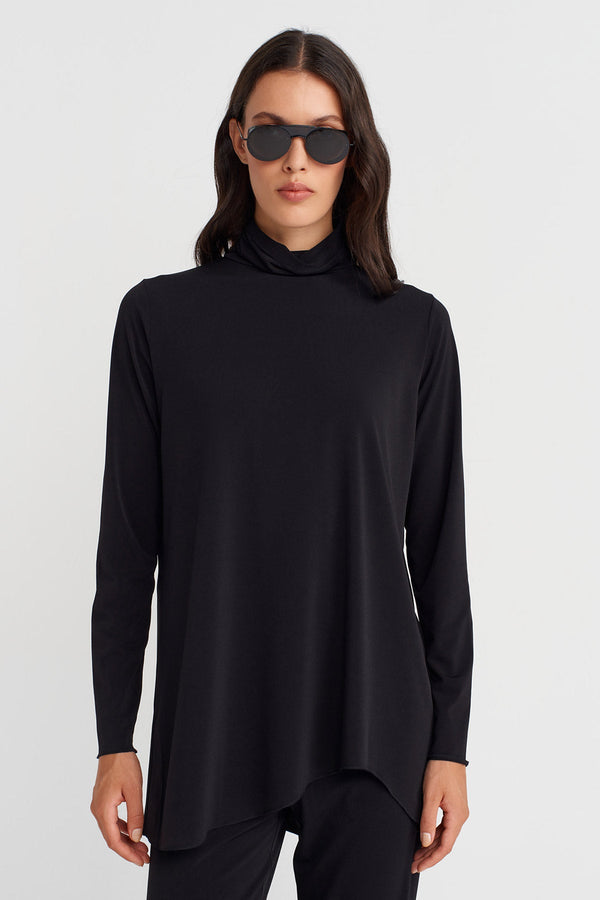 Nu Turtleneck Long Sleeve Jersey Blouse Black