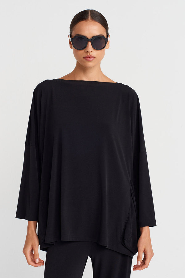 Nu Oversized Jersey Blouse With Side Pockets Black