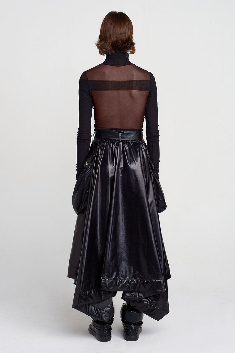Nu Belted And Pocket Shiny Skirt Black