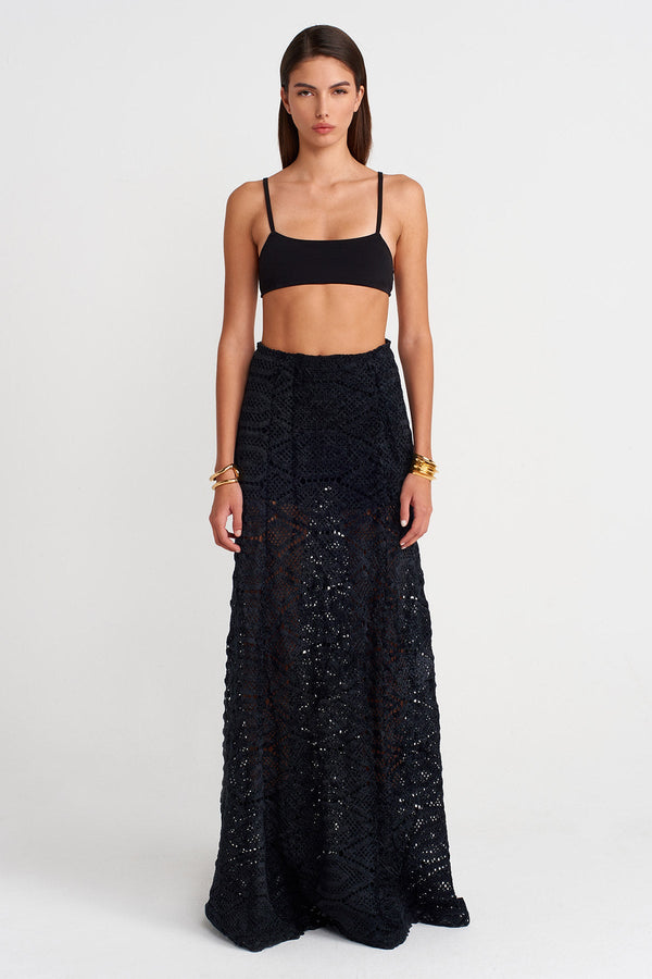 Nu Velvet Lace Maxi Skirt Black