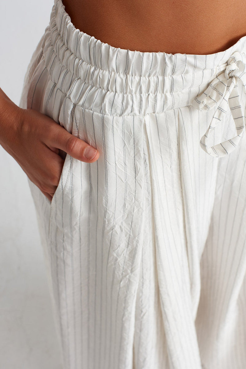 NU Striped Palazzo Pants Ecru