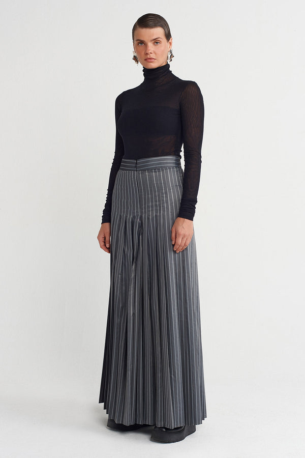 NU Striped High Waist Palazzo Trousers Grey Melange