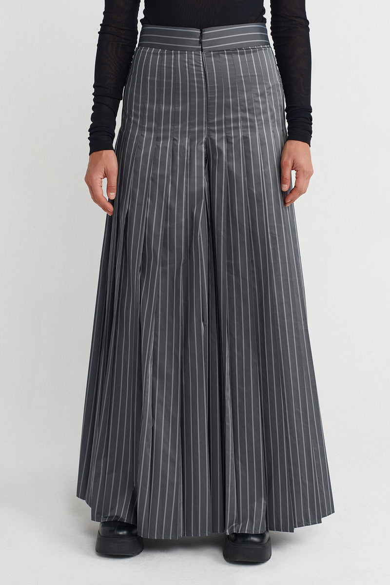 NU Striped High Waist Palazzo Trousers Grey Melange