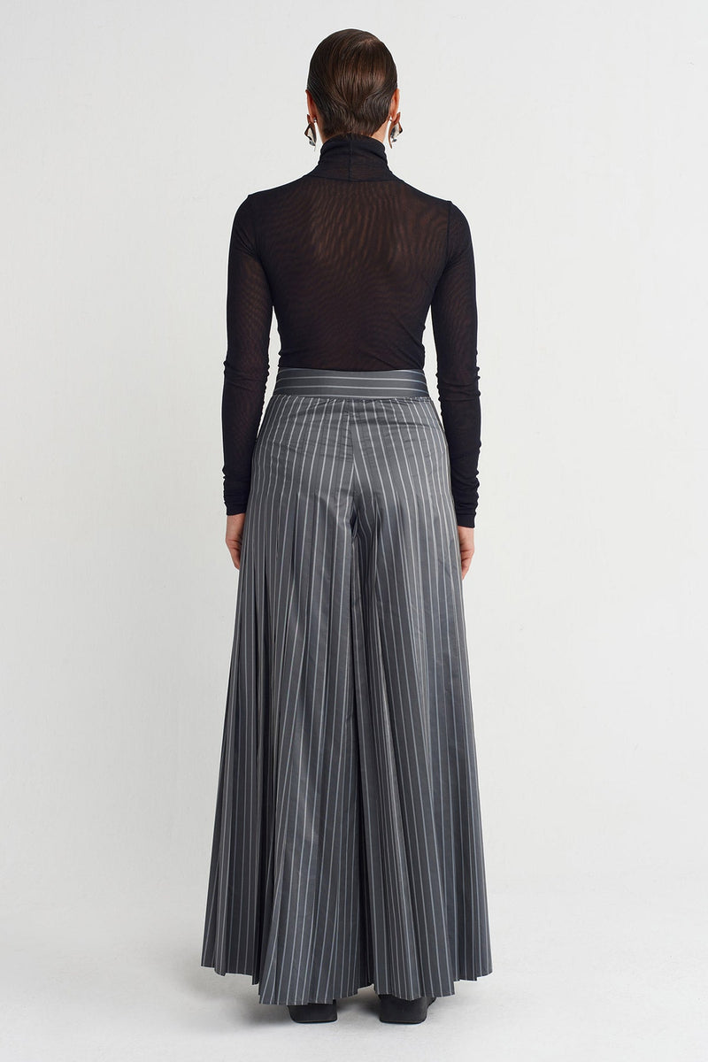NU Striped High Waist Palazzo Trousers Grey Melange