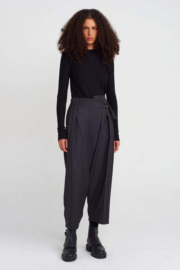 Nu Stitch Detailed Double Breasted Trousers Anthracite