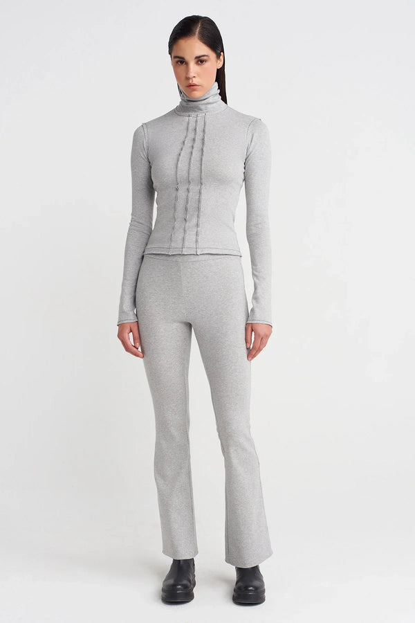 NU Comfort Fit Leggings With Back Hem Slit Light Grey Melange