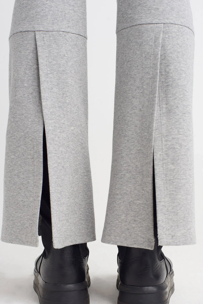 NU Comfort Fit Leggings With Back Hem Slit Light Grey Melange