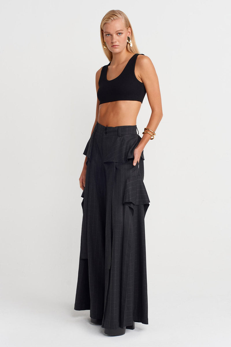 Nu Plaid Detailed Palazzo Trousers Grey-Brown