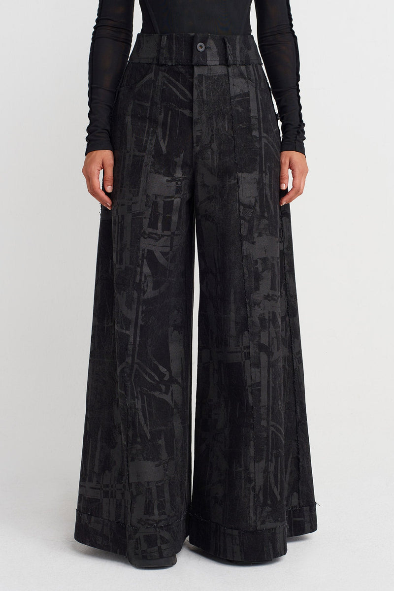 Nu Printed Wide-Leg Denim Trousers Black