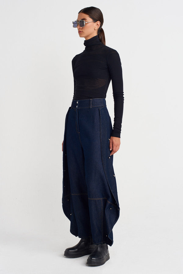 Nu Wide-Leg Denim Pants With Metal Accessories Indigo