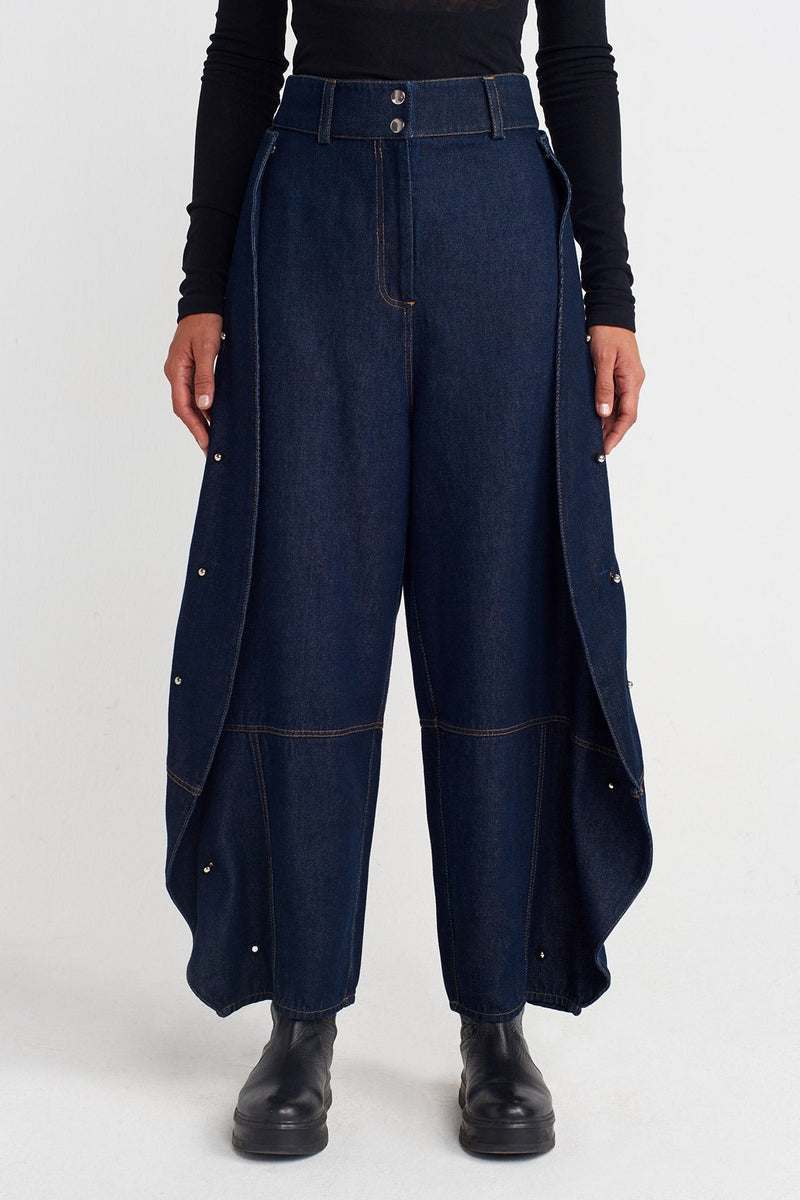 Nu Wide-Leg Denim Pants With Metal Accessories Indigo