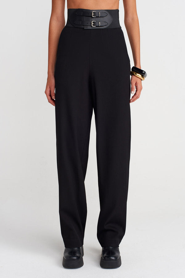 Nu Belt-Detail High-Waisted Trousers Black