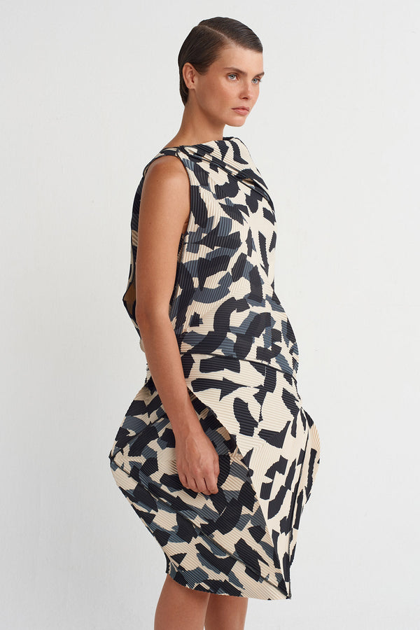 NU Printed Origami-Style Pleated Dress Multi Color