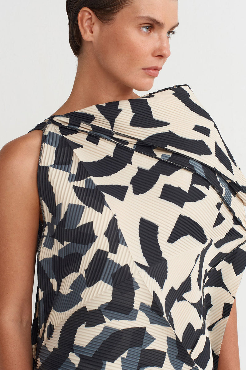 NU Printed Origami-Style Pleated Dress Multi Color