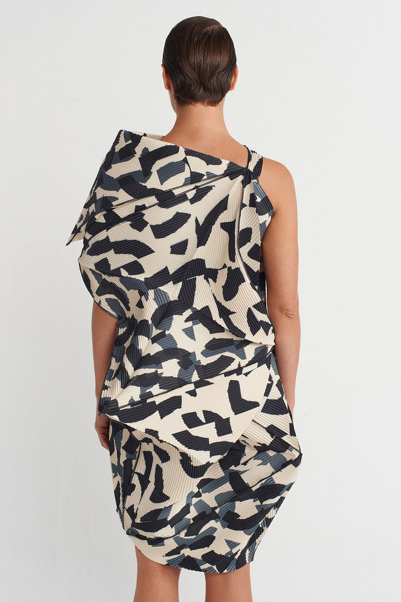 NU Printed Origami-Style Pleated Dress Multi Color