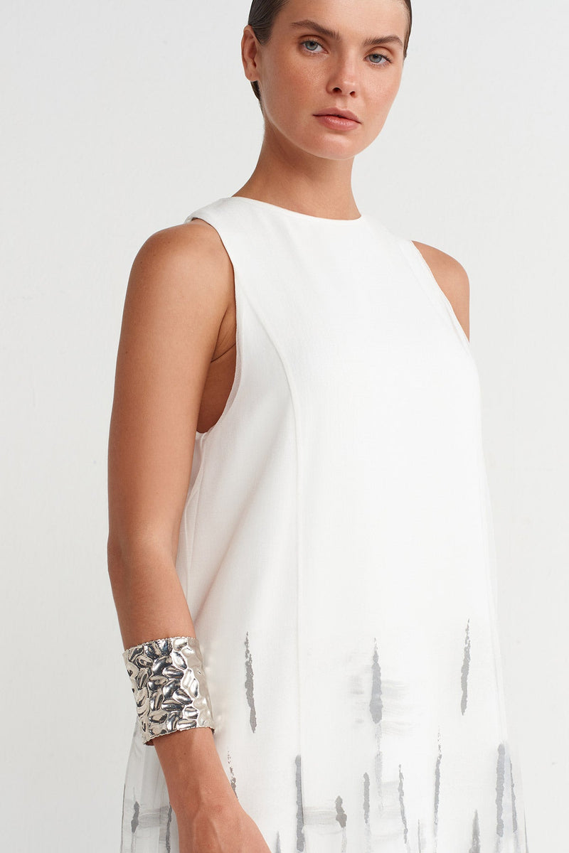 NU Printed Organza Long Dress Off White