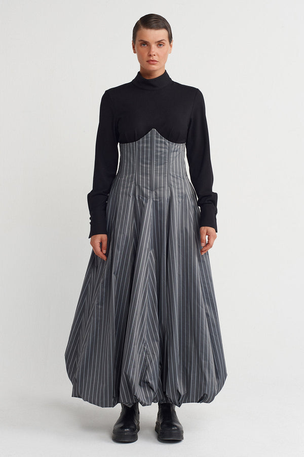 NU Two-Piece Form Striped Dress Grey Melange-Black