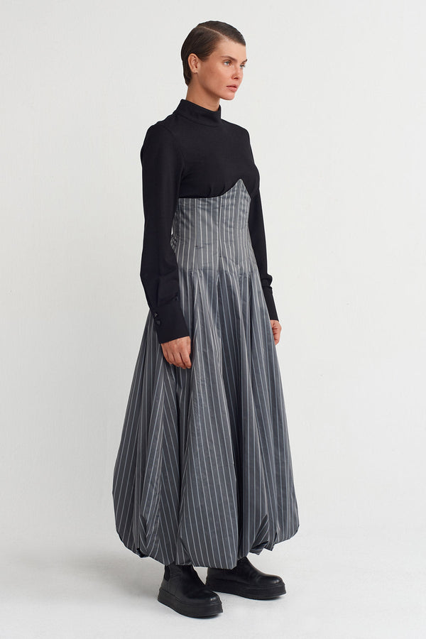 NU Two-Piece Form Striped Dress Grey Melange-Black