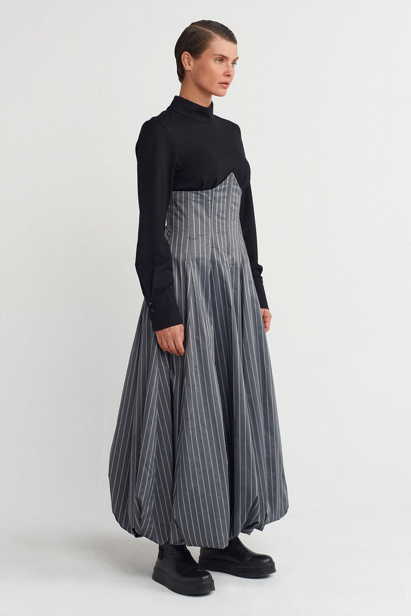 NU Two-Piece Form Striped Dress Grey Melange-Black