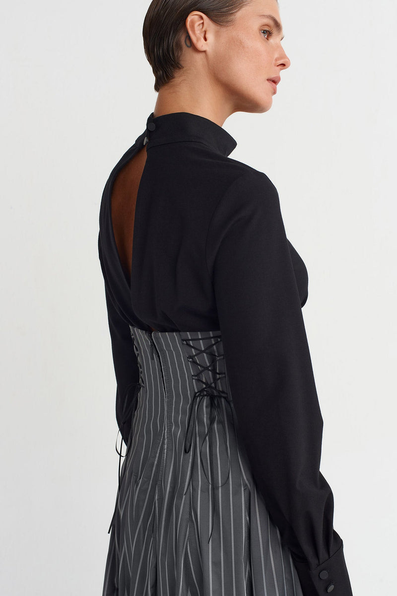 NU Two-Piece Form Striped Dress Grey Melange-Black