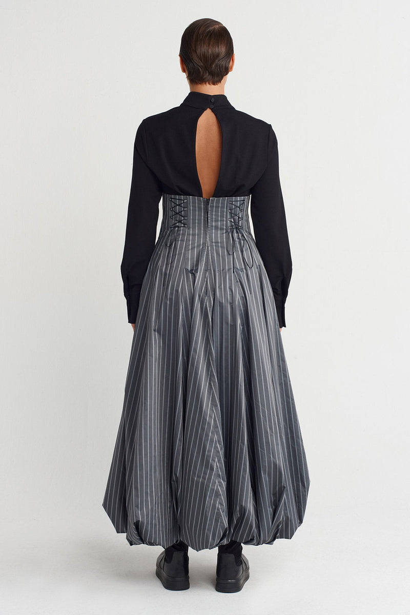 NU Two-Piece Form Striped Dress Grey Melange-Black