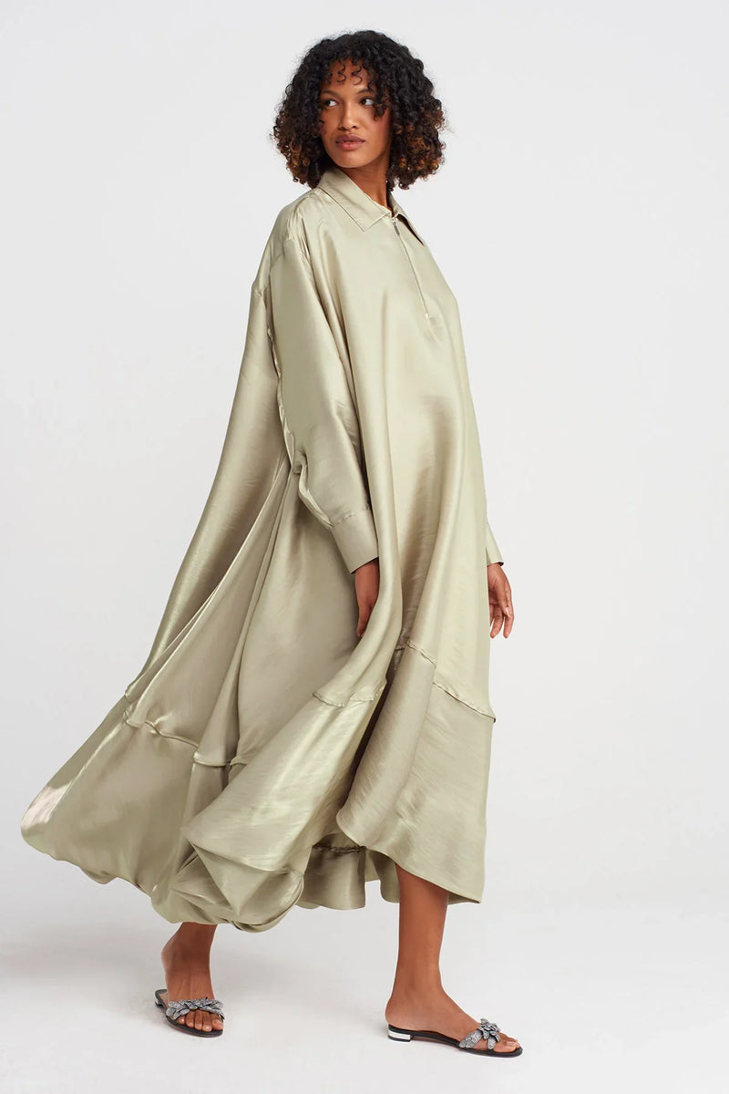 NU Shirt Collar Kaftan Dress Sand