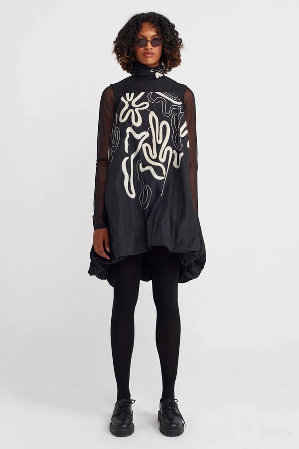 NU Embroidered Strapped Taffeta Balloon Dress Natural/Black