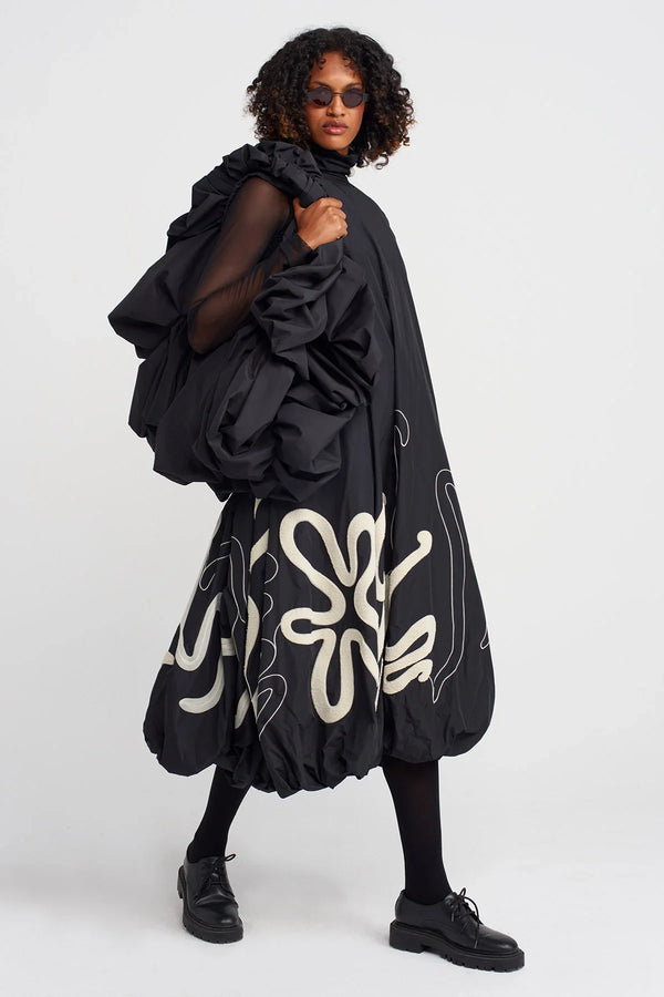 NU Skirt Embroidered Taffeta Balloon Dress Natural/Black