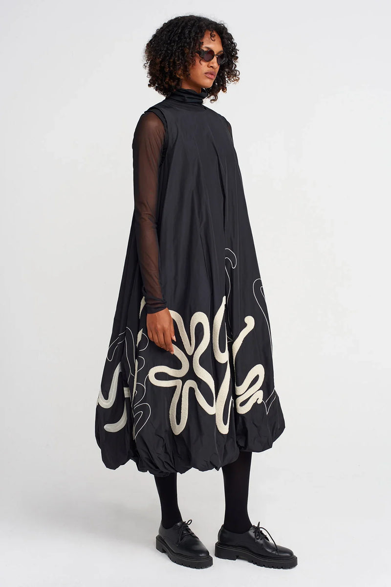 NU Skirt Embroidered Taffeta Balloon Dress Natural/Black