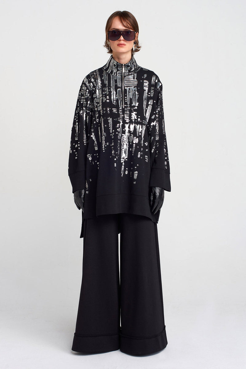 Nu Puffy Silver Printed Short Dress Black