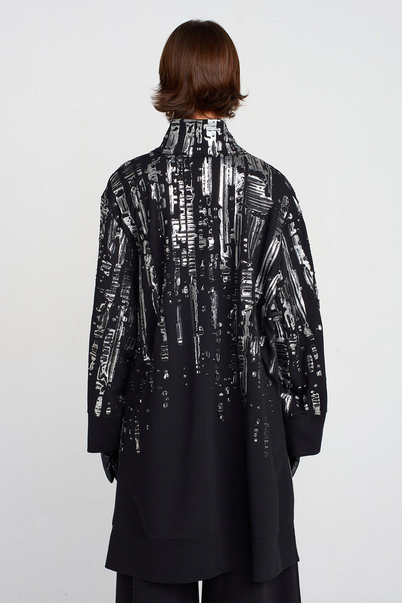 Nu Puffy Silver Printed Short Dress Black