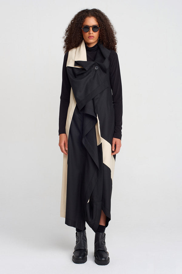 NU Color Block Wrap Collar Jumpsuit Natural/Black