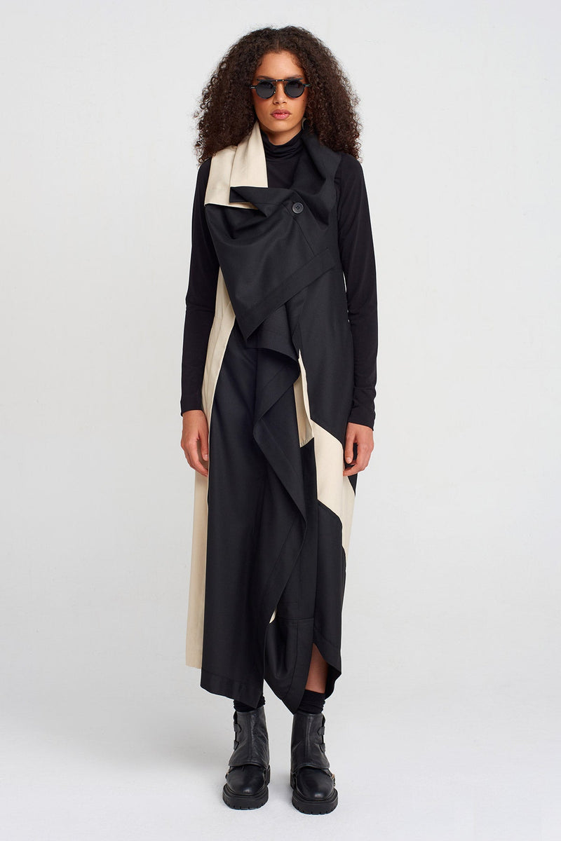 NU Color Block Wrap Collar Jumpsuit Natural/Black