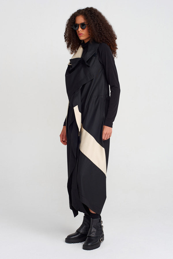 NU Color Block Wrap Collar Jumpsuit Natural/Black