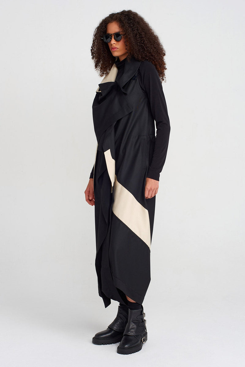 NU Color Block Wrap Collar Jumpsuit Natural/Black