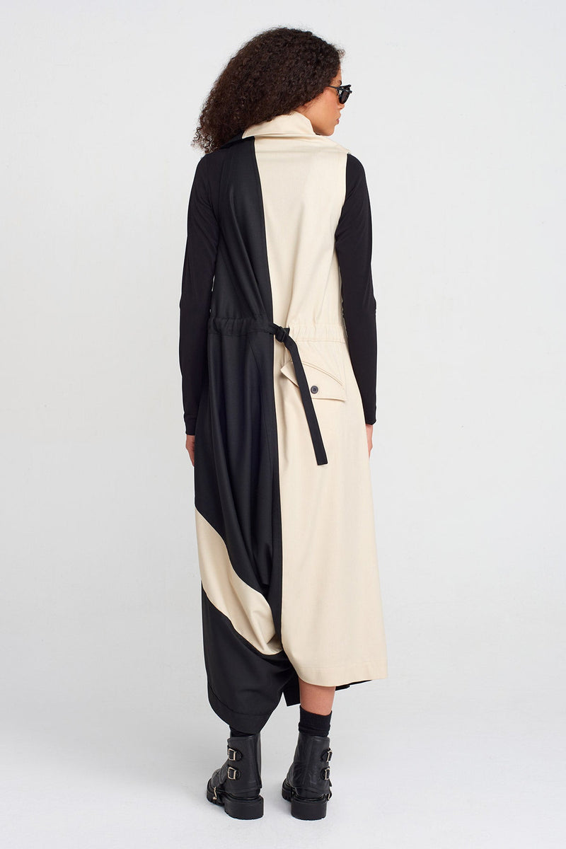 NU Color Block Wrap Collar Jumpsuit Natural/Black