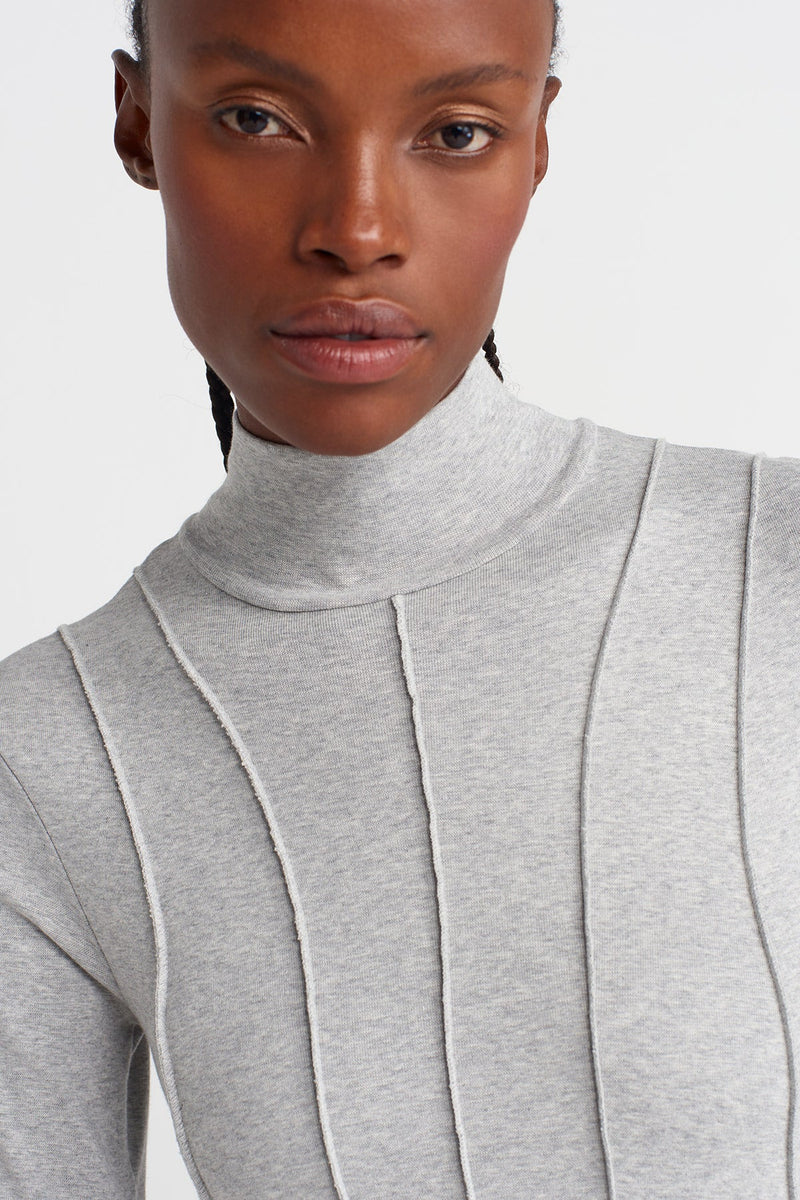 NU Raw Seam, Snap-Back Waist-Fitted Long Dress Light Grey Melange