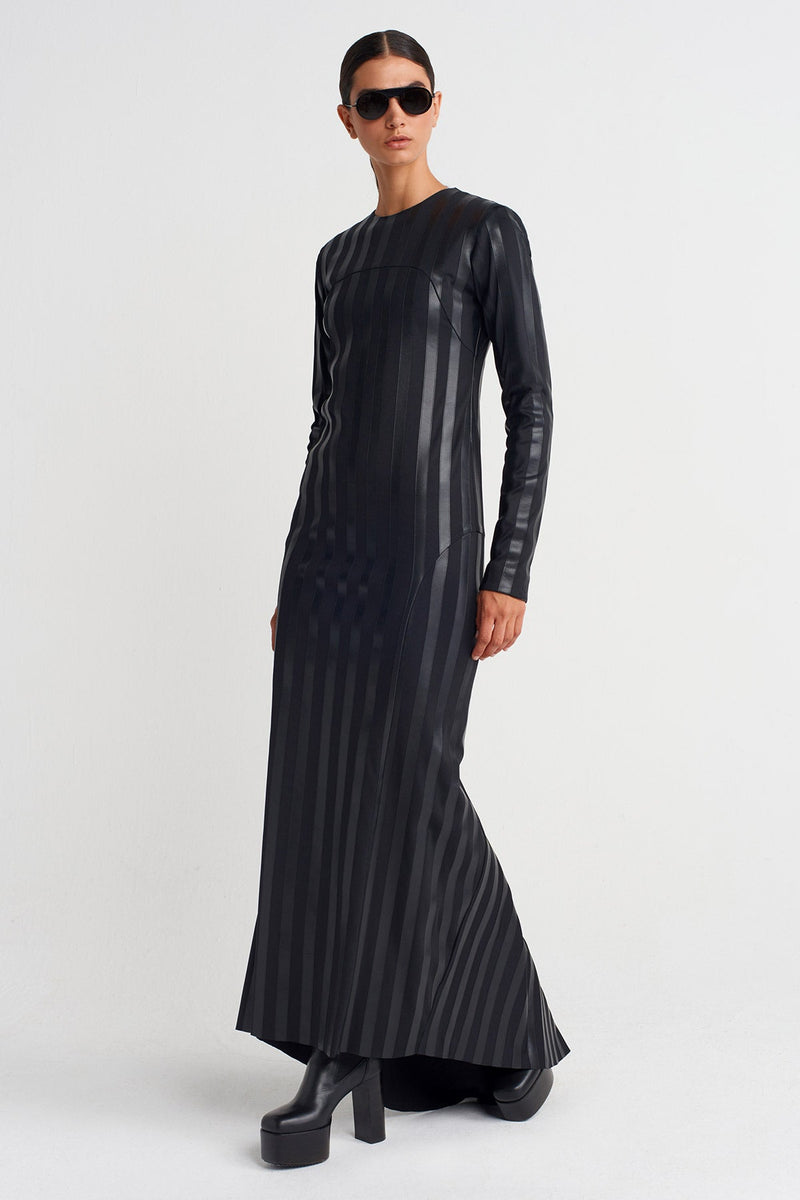 Nu Striped Long Train Dress Black