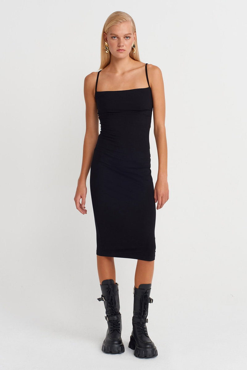Nu Thin-Strap Midi Dress Black