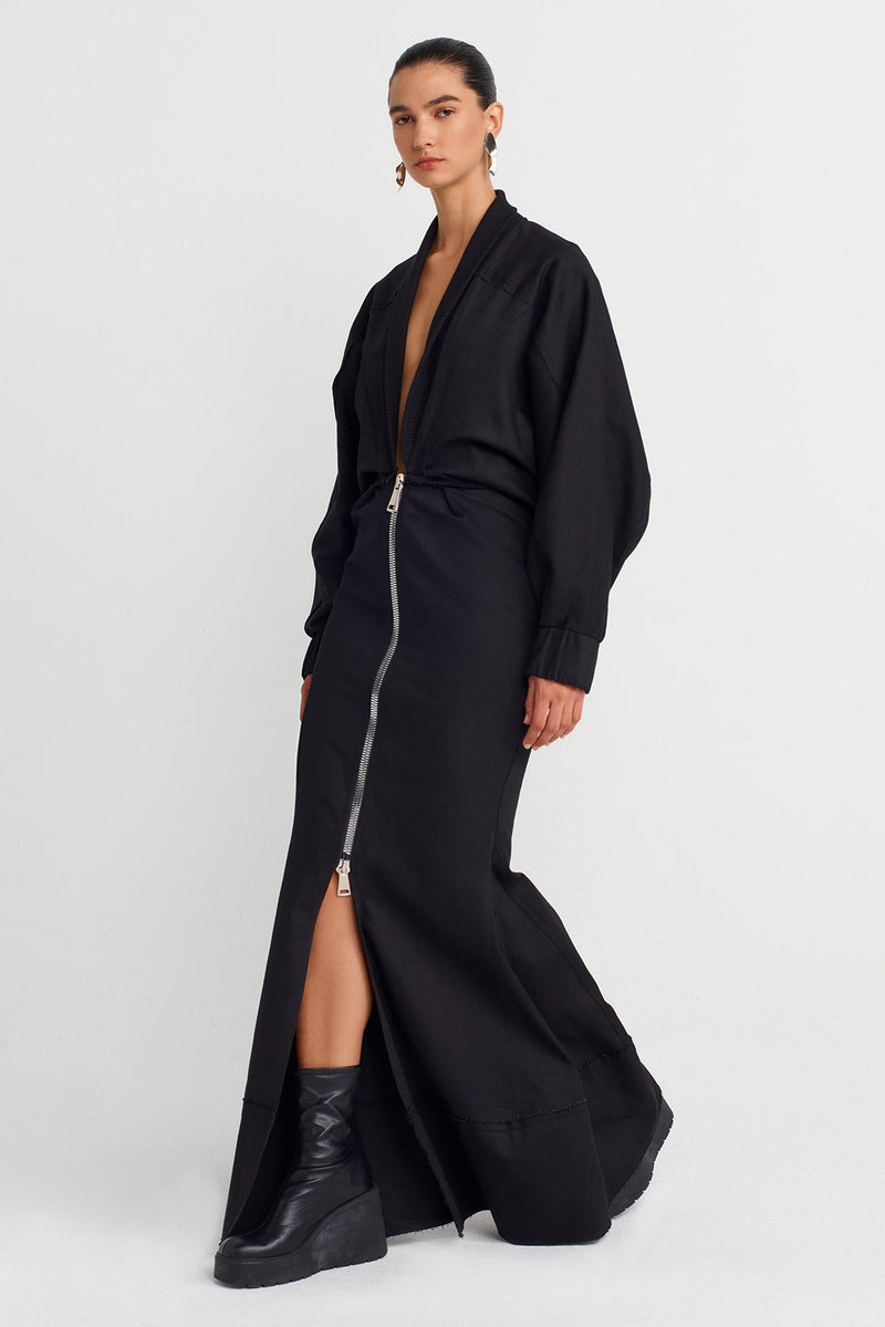 Nu Zip-Detail Maxi Dress Black